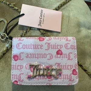 Juicy Couture Card Case Key Fob Wallet V-I Heart Juicy In Chiffon Pink New